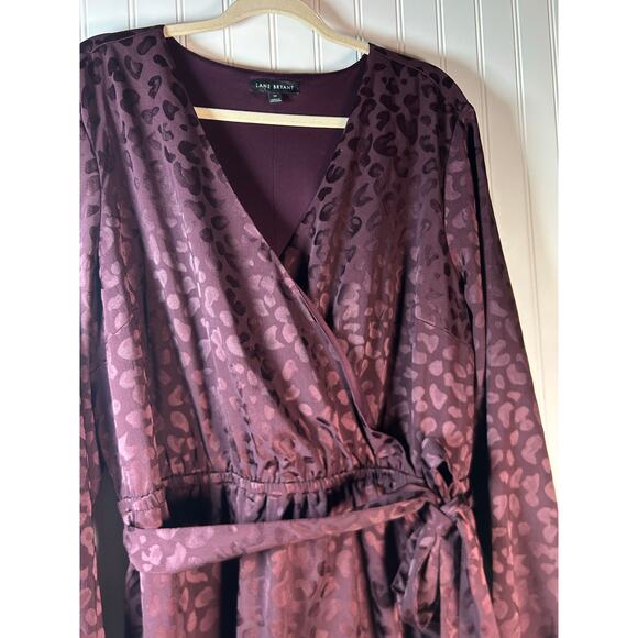 Lane Bryant Leopard Surplice Jacquard Faux Belted burgundy Midi Dress 20 party - Picture 6 of 11